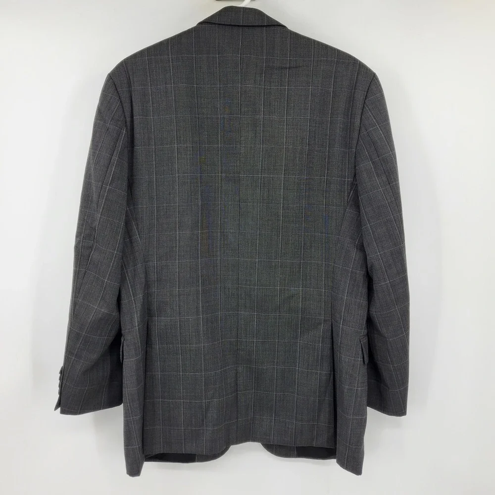 Hugo Boss Mens 40R Grey‎ Windowpane Virgin Wool Blazer Sport Coat Paolini/Movio